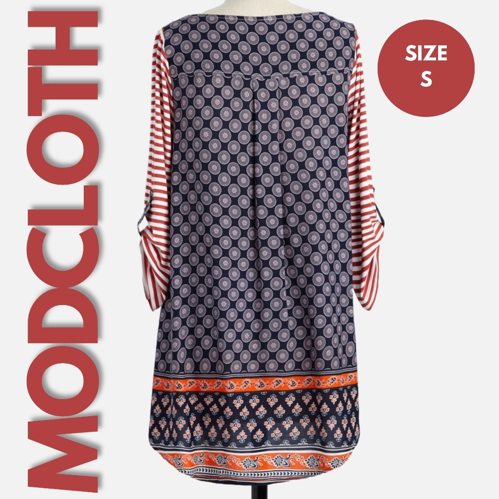 BOGO ModCloth x Fashionomics Red Stripe Mixed Print Tunic Top Size S